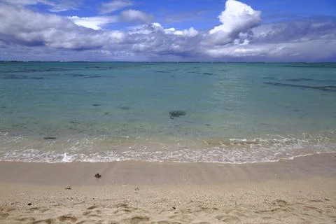 A Pristine White Sandy Beach Meets the Clear Turquoise Ocean, Mauritius Stock Photos