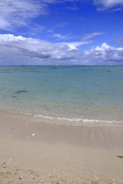A Pristine White Sandy Beach Meets the Clear Turquoise Ocean, Mauritius Stock Photos