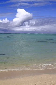A Pristine White Sandy Beach Meets the Clear Turquoise Ocean, Mauritius Stock Photos