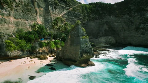 Pristine white sandy Diamond beach on Nusa Penida Bali Indonesia. Ocean waves on Stock Footage 244539246