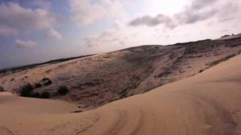 Pristine Wilderness Wide Establishing Shot of Mui Ne Sand Dunes Stock Footage 340964326