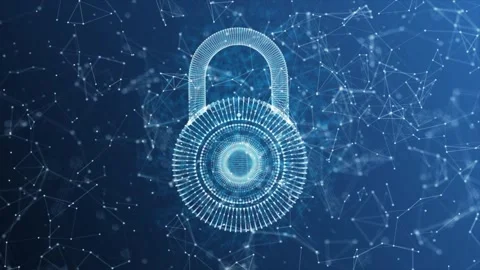 Privacy and cyber security dot and line wireframe dark blue background Stock Footage 243003743
