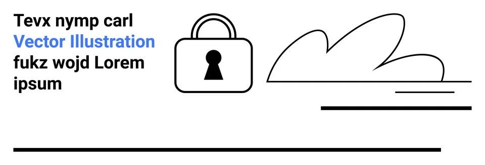 Privacy and Data Security Concept with Lock and Abstract Cloud Line Art Stock Illustration