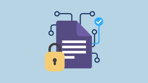Privacy and Data Security Document with Lock 2d Animation with Alpha Matte Stock Footage 335341804