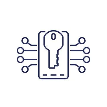Privacy and mobile security line icon with a phone Stock Illustration