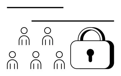 Privacy and Security of Group Data with Symbolic People and Lock Icon Illustrazione stock