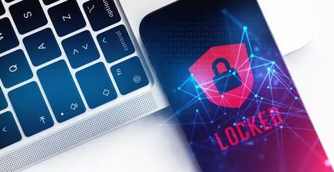 Privacy and security mobile data banner concept. Smartphone with padlock icon Stock Photos