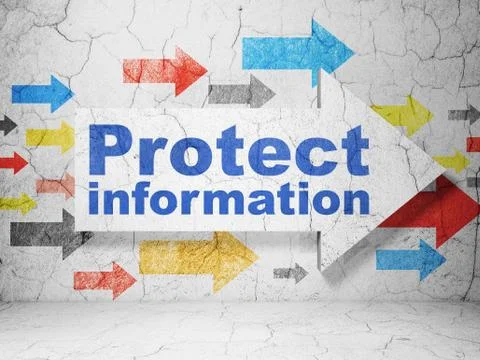 Privacy concept: arrow whis Protect Information on grunge wal Illustrazione stock