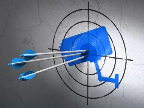 Privacy concept: arrows in Cctv Camera target on wall background Ilustración de archivo