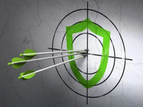 Privacy concept: arrows in Contoured Shield target on wall background Stock Illustration