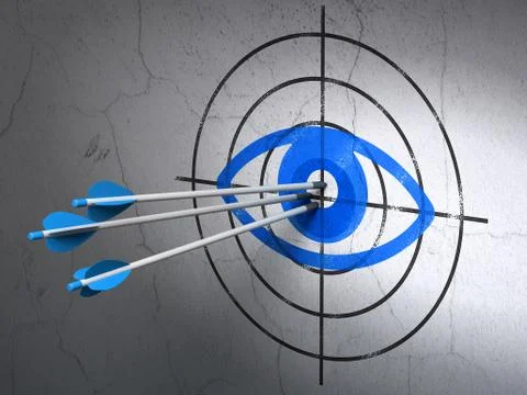 Privacy concept: arrows in Eye target on wall background Ilustración de archivo