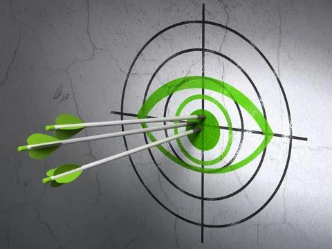 Privacy concept: arrows in Eye target on wall background Stock Illustration