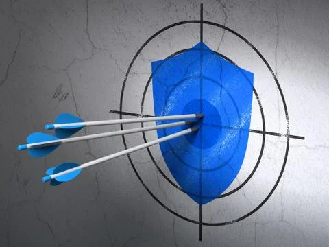 Privacy concept: arrows in Shield target on wall background Illustrazione stock