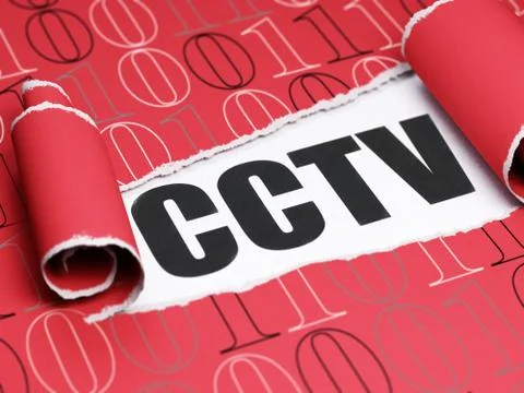 Privacy concept: black text CCTV under the piece of  torn paper 스톡 일러스트