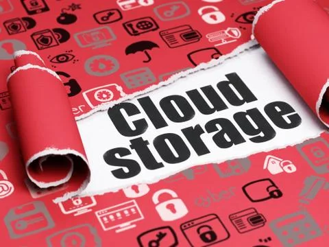 Privacy concept: black text Cloud Storage under the piece of  torn paper Stock Illustration