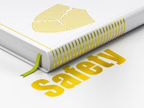 Privacy concept: book Broken Shield, Safety on white background Stockillustratie