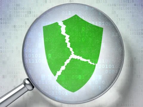 Privacy concept: Broken Shield with optical glass on digital ba Stockillustratie