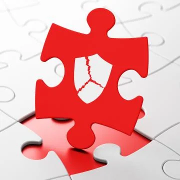 Privacy concept: Broken Shield on puzzle background 스톡 일러스트