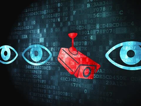 Privacy concept: Camera And Eye on digital background 스톡 일러스트