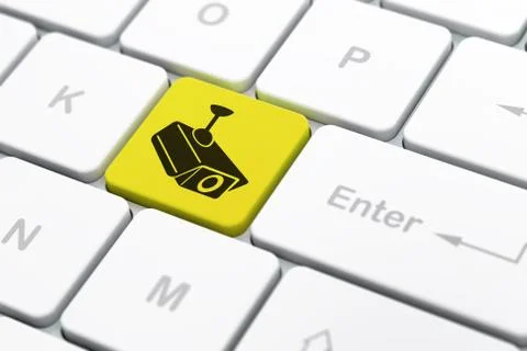 Privacy concept: Cctv Camera on computer keyboard background Stockillustratie