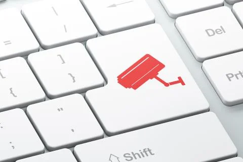 Privacy concept: Cctv Camera on computer keyboard background イラスト素材