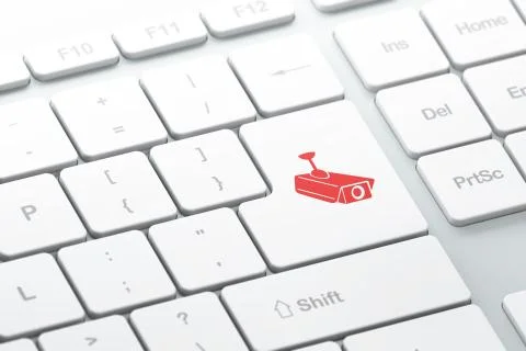 Privacy concept: Cctv Camera on computer keyboard background イラスト素材