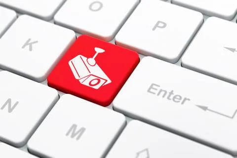 Privacy concept: Cctv Camera on computer keyboard background Stockillustratie