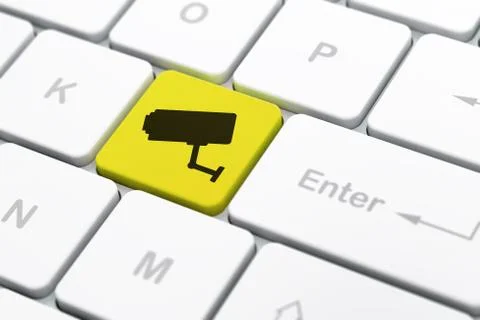 Privacy concept: Cctv Camera on computer keyboard background イラスト素材