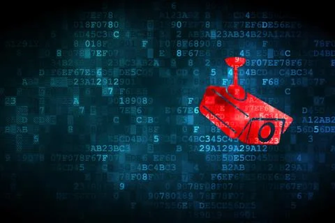 Privacy concept: Cctv Camera on digital background Ilustración de archivo