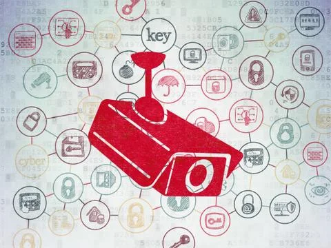 Privacy concept: Cctv Camera on Digital Paper background 库存插图