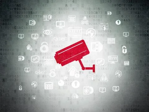 Privacy concept: Cctv Camera on Digital Data Paper background 스톡 일러스트