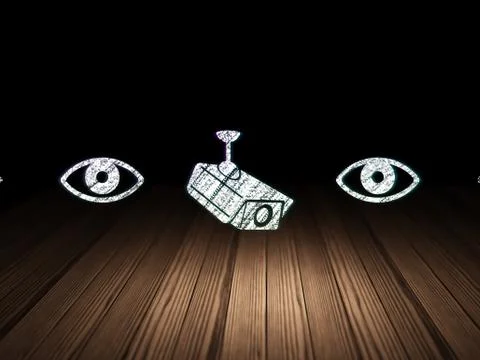 Privacy concept: cctv camera icon in grunge dark room Stock Illustration