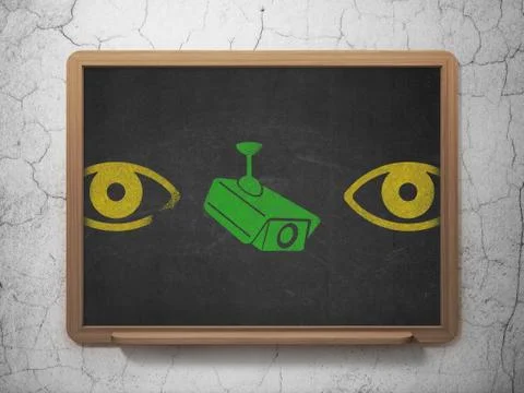 Privacy concept: cctv camera icon on School Board background Illustrazione stock