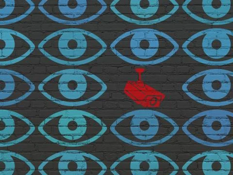 Privacy concept: cctv camera icon on wall background Ilustración de archivo
