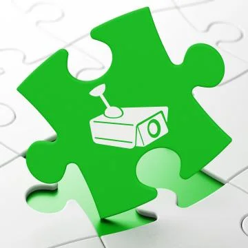 Privacy concept: Cctv Camera on puzzle background Illustrazione stock
