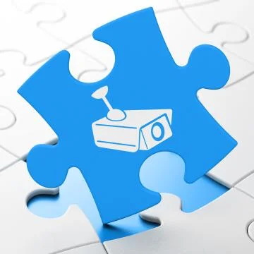 Privacy concept: Cctv Camera on puzzle background イラスト素材