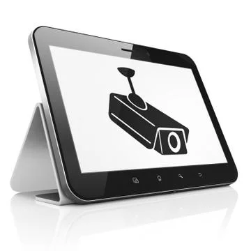 Privacy concept: Cctv Camera on tablet pc computer Illustrazione stock