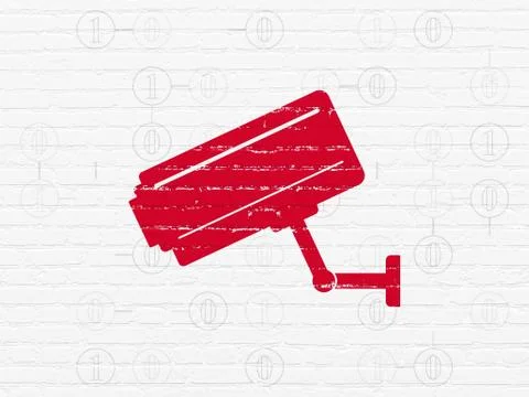 Privacy concept: Cctv Camera on wall background Stock Illustration