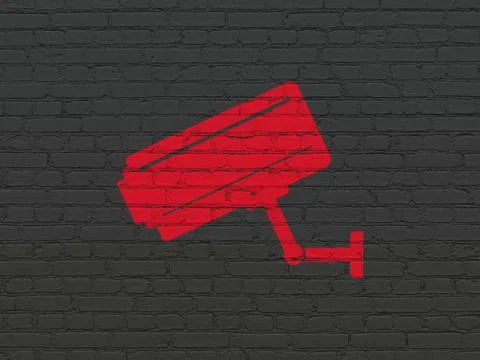 Privacy concept: Cctv Camera on wall background Stock Illustration