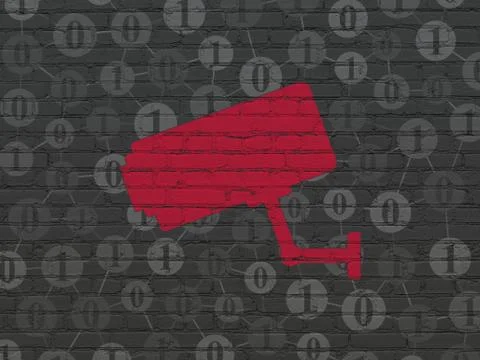 Privacy concept: Cctv Camera on wall background 스톡 일러스트