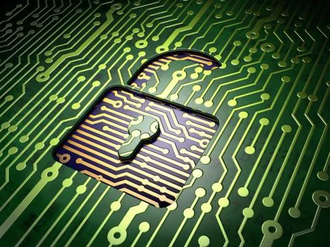 Privacy concept: circuit board with Opened Padlock icon Stock Illustration