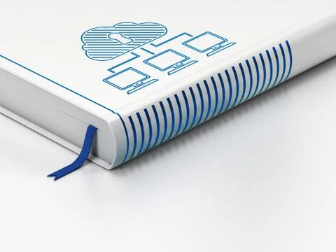 Privacy concept: closed book, Cloud Network on white background 스톡 일러스트