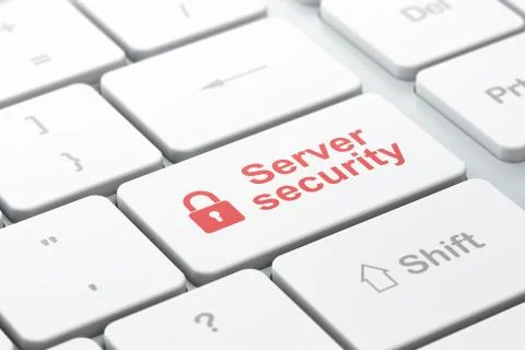 Privacy concept: Closed Padlock and Server Security on computer keyboard Illustrazione stock