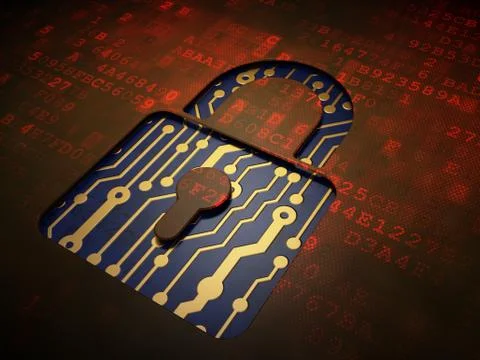 Privacy concept: Closed Padlock on digital screen background Illustrazione stock