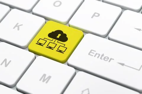 Privacy concept: Cloud Network on computer keyboard background Illustrazione stock