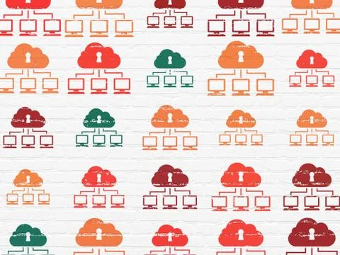 Privacy concept: Cloud Network icons on wall background Stock Illustration