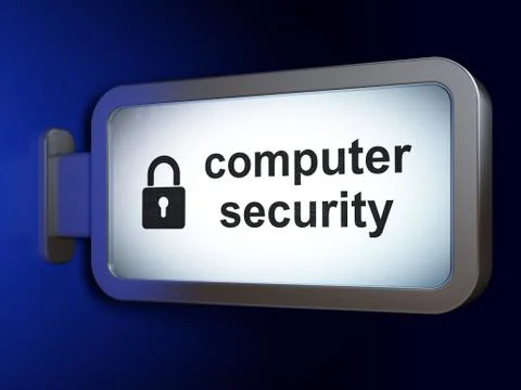 Privacy concept: Computer Security and Closed Padlock on billboard background Illustrazione stock