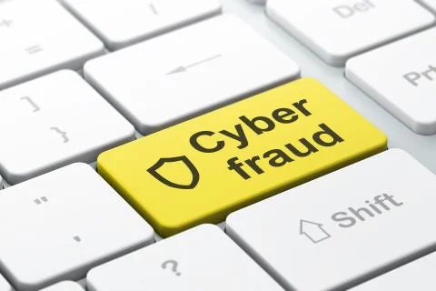 Privacy concept: Contoured Shield and Cyber Fraud on keyboard Stock Illustration