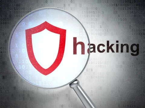 Privacy concept: Contoured Shield and Hacking with optical glass Illustrazione stock