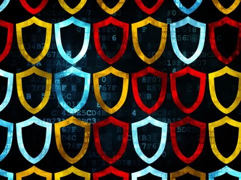 Privacy concept: Contoured Shield icons on Digital background Illustrazione stock